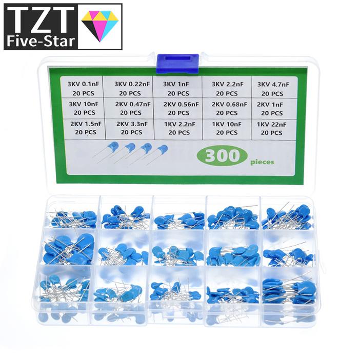 15Values*20Pcs Capacitor Set High Voltage Ceramic Capacitors Assortment Assorted Kit Box 1nF 2.2nF 1