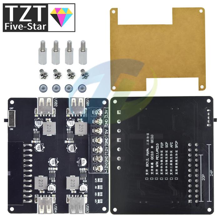 TZT QC3.0 QC2.0 ATX Power Supply Breakout Board Acrylic Case Set DC3.3-12V 24Pin 12Pins USB ATX Adap