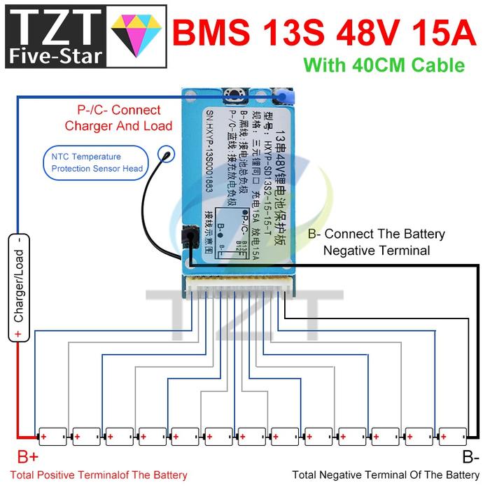 BMS 13S 48V 15A Lmo Ternary Li-ion Lithium 18650 Battery Charge Protection Board With Heat Sink Comm