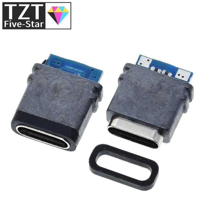 5PCS USB 3.1 Waterproof Type-C Connector16PIN 5A Female Socket Double 5.1K Resistor Support Charging