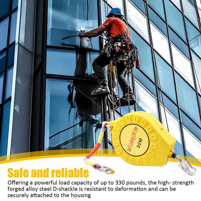 Self-Retracting Lifeline 330LBS Large Load Capacity Fall Arrester 98FT Steel Wire Rope Construction