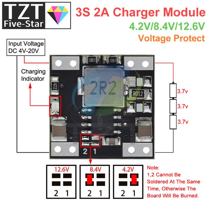 3S Battery 18650 Charger Module Li-ion Lithium Step Down Protection Board Power Bank Module 2A 4.2V/