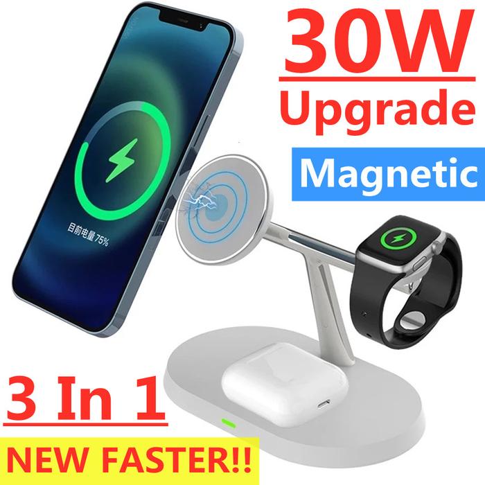 30W 3 in 1 Magnetic Wireless Charger Stand For iPhone 14 13 12 Pro Airpods Apple Watch iWatch Fast C