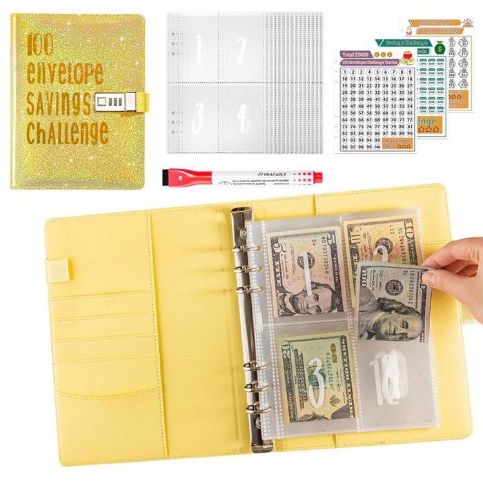 Money Saving Binder Challenge Book With Lock Cash & Expense Envelopes Tear-Resistant Budget Planner 