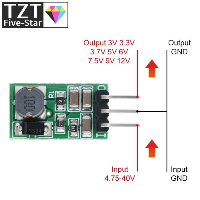 TZT DD4012SA 1A DC 5-40V to 3V 3.3V 3.7V 5V 6V 7.5V 9V 12V Regulator DC-DC Step-Down Buck Converter 