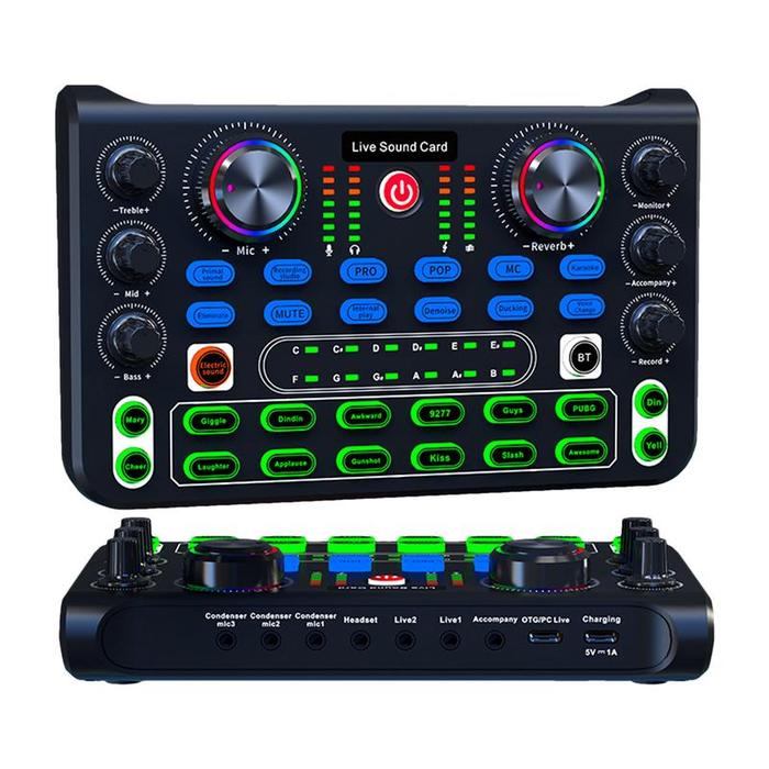 Sound Card for Live Streaming Streaming Mixer Sound Effects Board Rechargeable Audio Recording Mixer
