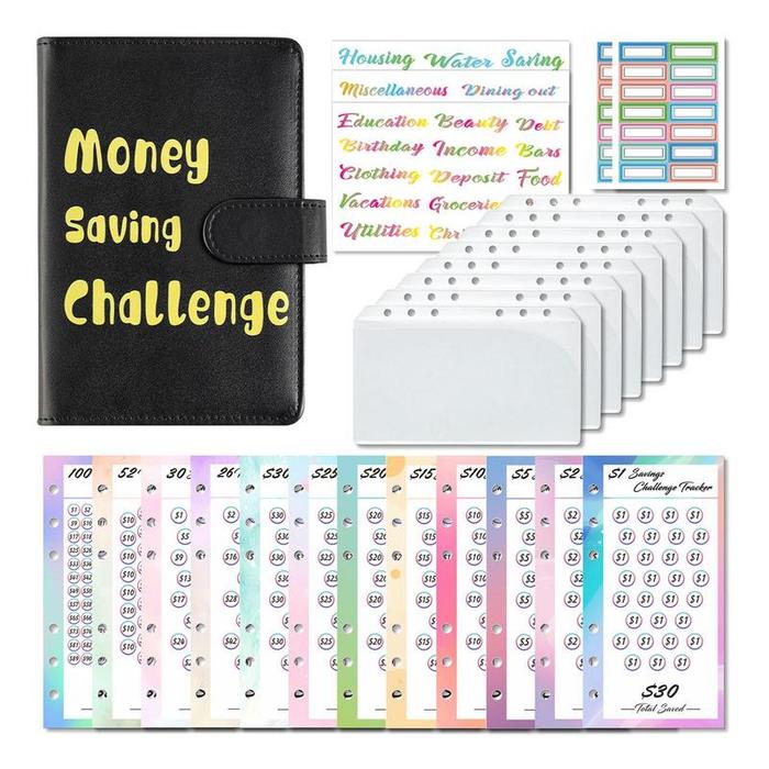 Practical Envelopes Money Saving Challenge 100 Money Challenge Binder For Kids A6 PU Leather Cash Sa
