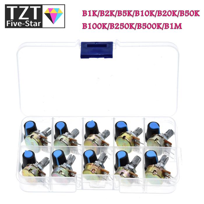 TZT WH148 Potentiometer Kit B1K 2K 5K 10K 20K 50K 100K 500K 1M 15mm Linear Taper Rotary Potentiomete