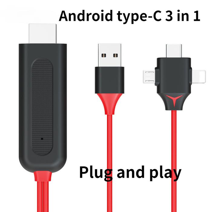 3 IN 1 Converter Adapter Mirror Cast MHL Cable Micro USB Type C To HDMI-for IPhone IPad Android Phon