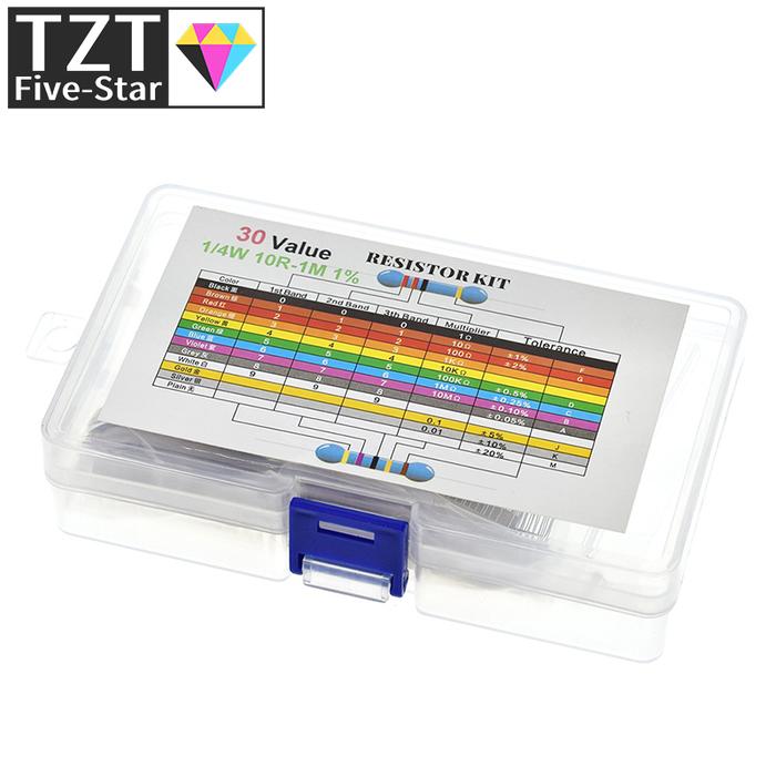 600PCS/LOT 1/4W Metal Film Resistor Kit 1% Resistor Assorted Kit Set 10 -1M Ohm hm Resistance Pack 3
