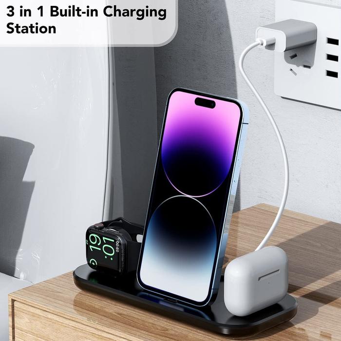 3 in 1 Wireless Charger Foldable Fast Charging Station for iPhone 14 13 12 11 Pro Max X XS XR 8 Plus