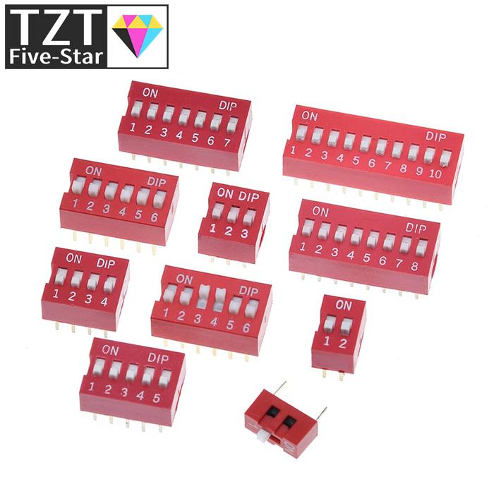 10pcs Slide Type Switch Module 1 2 3 4 5 6 7 8 10PIN 2.54mm Position Way DIP Red Pitch Toggle Switch