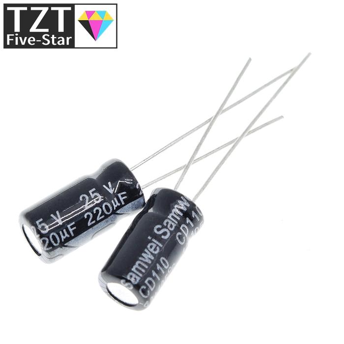 50PCS Higt quality 25V220UF 6*12mm 220UF 25V 6*12 Electrolytic capacitor