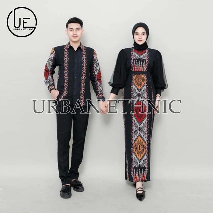 Set couple najwa tenun troso, dress kondangan ethnic, couple baju kondangan, couple prewed, kemeja p