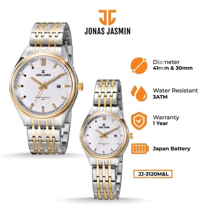 Jam Tangan Couple JONAS JASMIN JJ-3120M/JJ-3120L Original Stainless Watches Garansi 1 Tahun