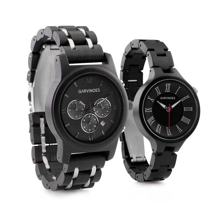 GARVINOES Eboni Series & Avalon Black Jam Tangan Kayu Couple/Pria/Wanita 43 & 38 mm