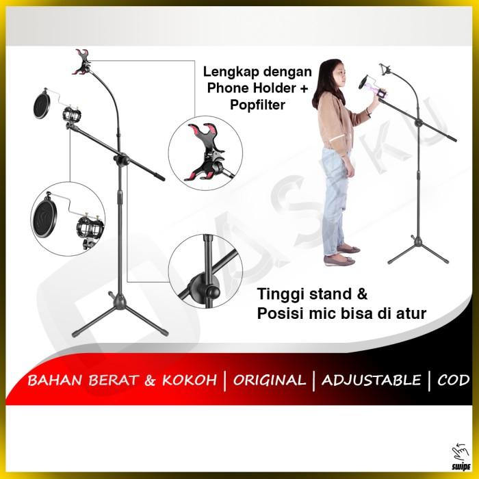 Stand Mic lantai Komplit Mik Microphone Studio Stand Hp Rekaman Record