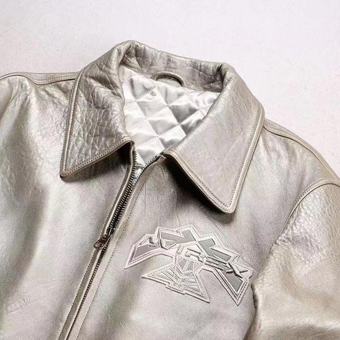 Men'S Italy Lamb Sheep Leather Jacket Large Size Twin Dragons Vintage