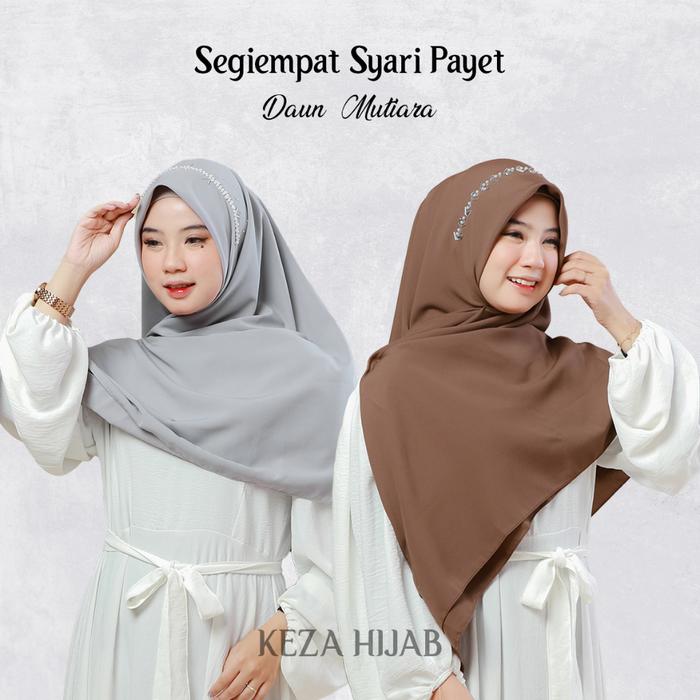 Jilbab Segi Empat Syari Payet/Segi Empat Jumbo Motif Payet Daun & Mutiara