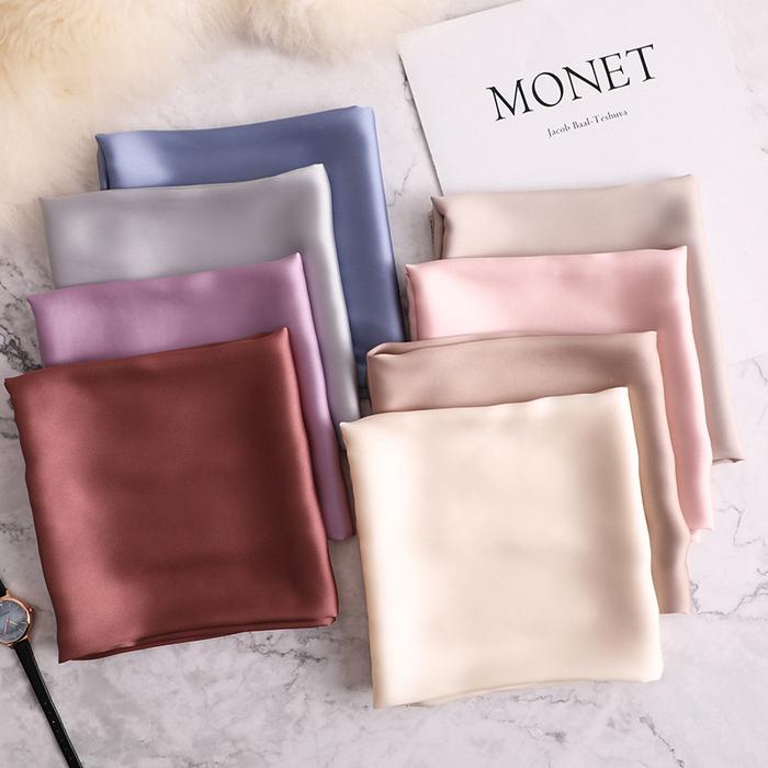 New Simple Solid Soft Pastel Color Square Neck Scarf Women Syal Leher Persegi Kotak Satin Silk Wanit