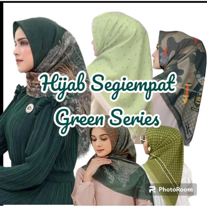 Hijab Segiempat Motif Seri Warna Hijau/Army/Botol/Olive