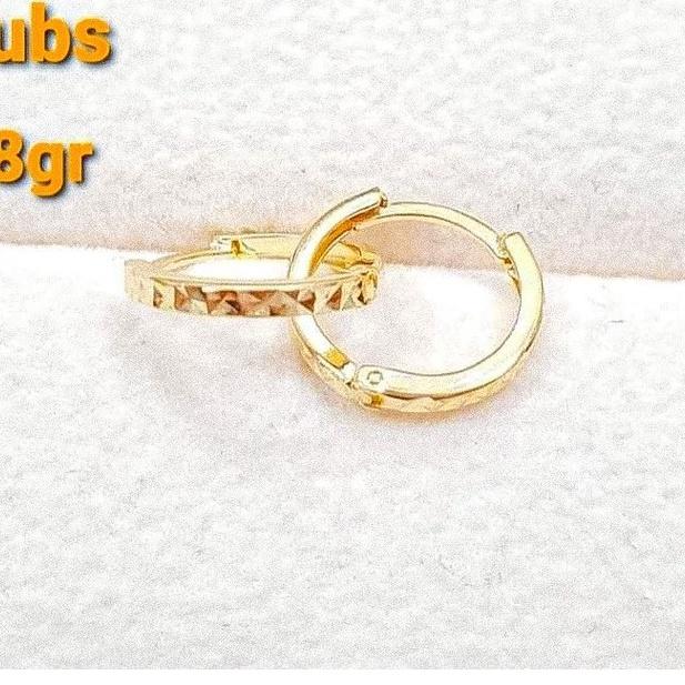 Gold, putih. Anting bulat anak dan dewasa emas asli kadar 700 70% 16k kerabu giwang ukir jepit gipsy