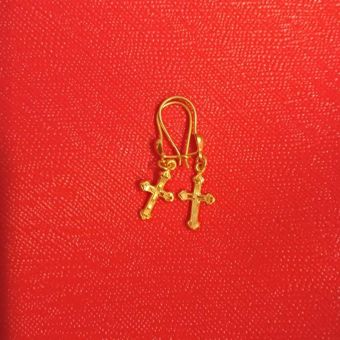 Anting salib tanpa permata anak dan dewasa emas asli kadar 70% 700 16k 22 surabaya