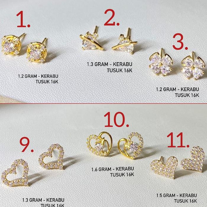 Anting duduk anak dan dewasa emas asli kadar 700 70 16k kerabu giwang tusuk paku clover kupu2 winter