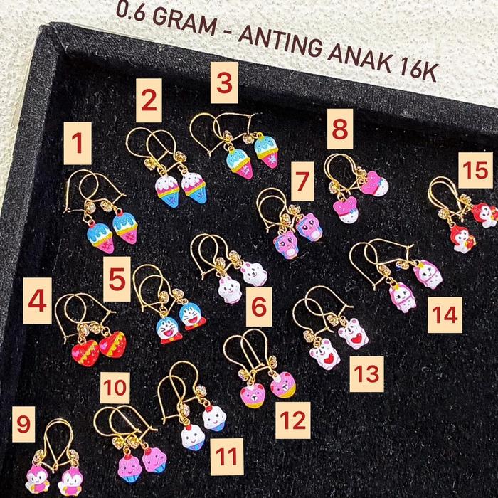 Anting anak emas asli kadar 70 16k baby boneka cupcake eskrim girl line kelinci desi gantung apel da