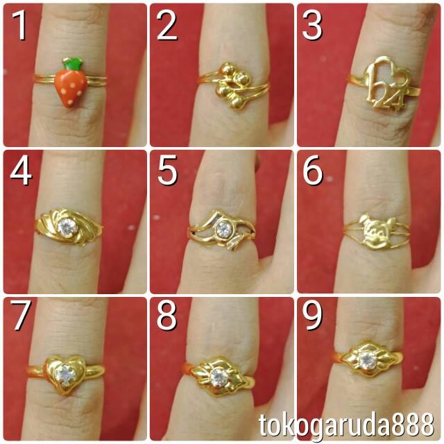 Cincin No 3 anak dan dewasa emas asli kadar 700 70% 22 1 satu gram gold kuning permata strawberry mi
