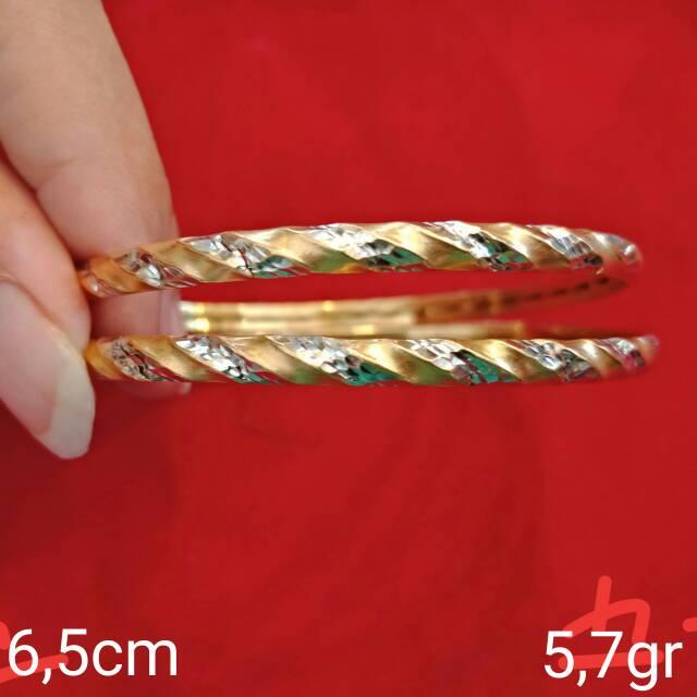 Gelang tangan anak dan dewasa emas asli kadar 700 70% 22 bangle gold ukir keroncong kuning putih can