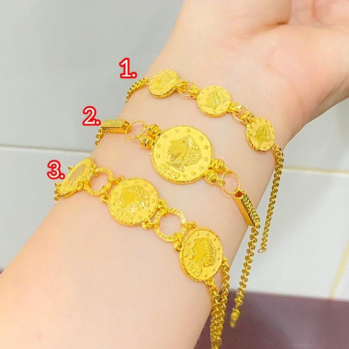 Gelang koin anak dan dewasa emas asli kadar 700 70 16k rantai tangan coin logam victorian vintage 3 