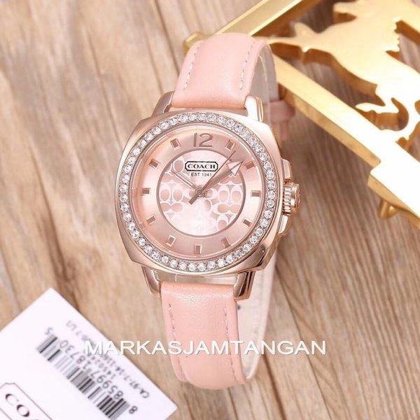 BEST SELLER JAM TANGAN WANITA COACH 14502643 - 14501724 PINK LEATHER FULL SET WOMEN WATCH ORIGINAL
