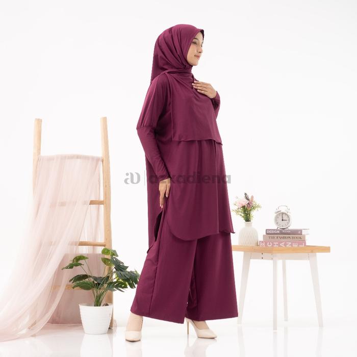 Azkadiena Syakiera One Set 4 In 1 - Long Tunik, Kulot, dan Kaftan Malaya Premium! Gaya Elegan dan Mu