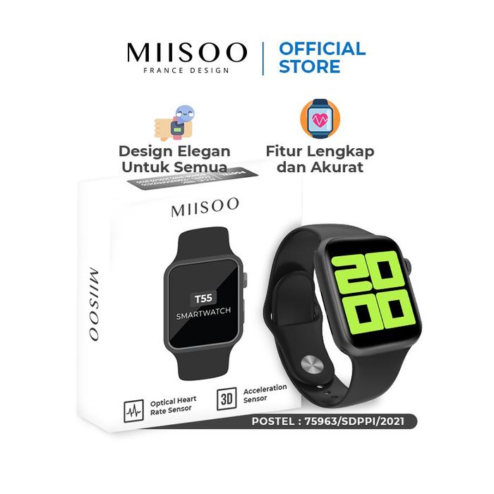 MIISOO Jam tangan SMARTWATCH T55, T500 strap bisa telfon jam tangan Wanita Pria Izin Postel