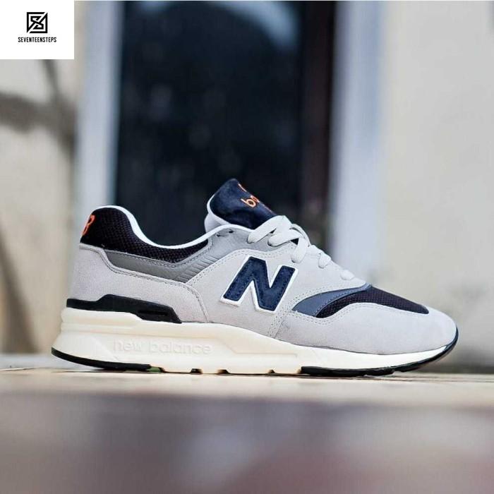 Sepatu Sneaker Pria NB 997 Prem Grey Navy Orange Terbaru
