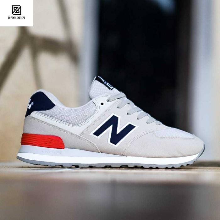 Sepatu Sneaker Casual NB 574 Original Prem Grey Navy Red Terbaru