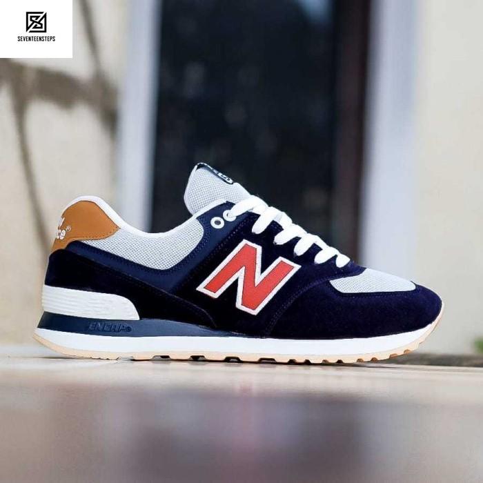 Sepatu Sneaker Casual NB 574 Original Prem Navy Red Tan Terbaru