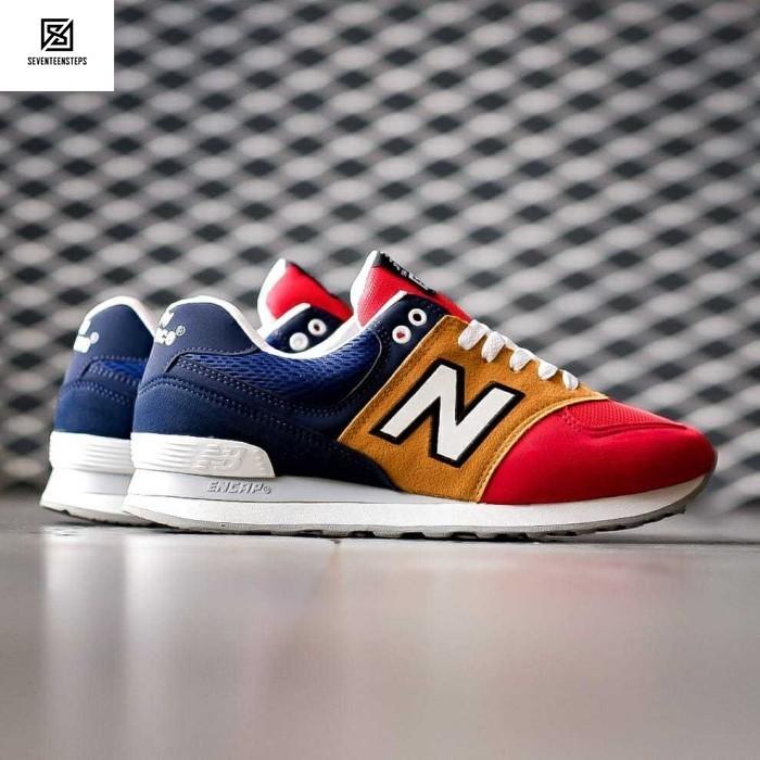 Sepatu Sneaker Casual Pria NB 574 Prem Navy Tan Red Terbaru