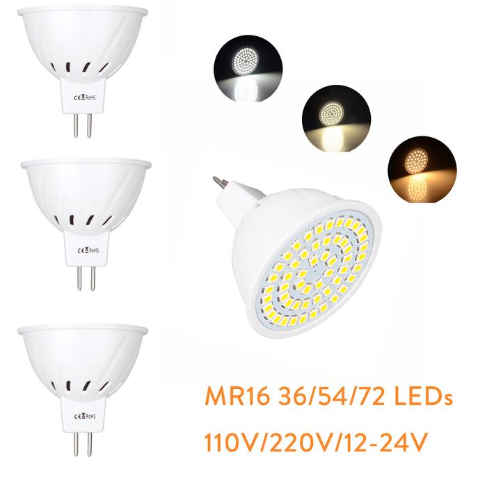 MR16 12V-24V LED Bulbs Light 220V SMD 2835 Led Spotlights 4W 6W 8W 36 54 72LED Warm Cold Warm White 
