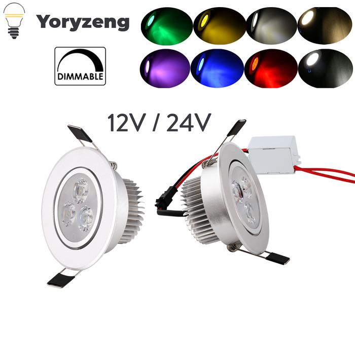 12V 24V Multicolor 3W Dimmable LED Recessed Ceiling Downlight Spotlight Lamps Bulb with Driver Red Y
