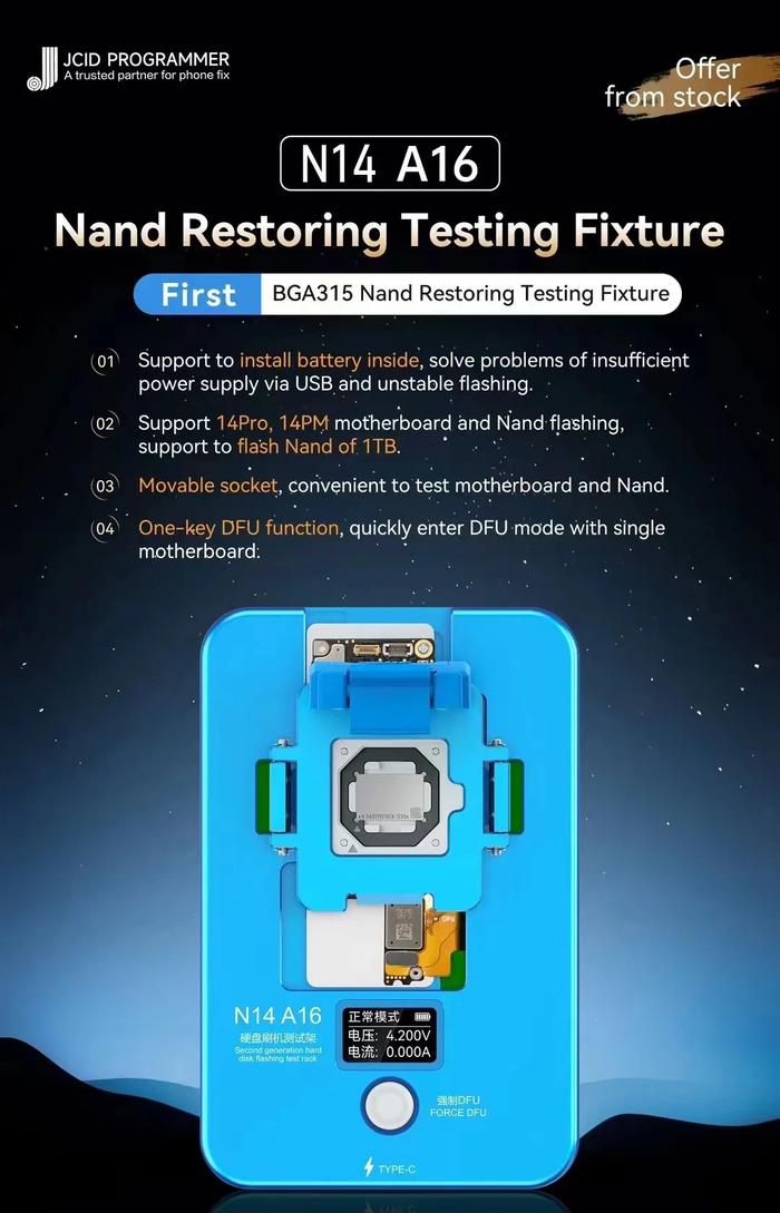 JCID N14 A16 Nand Programmer One click DFU Function For iPhone 14Pro 14PM 1TB Hard disk Motherboard 