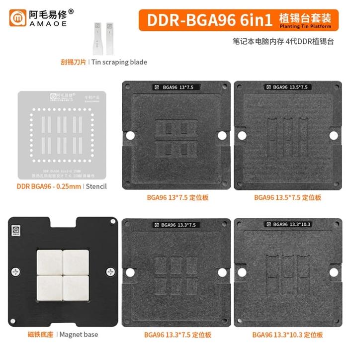 AMAOE Magnetic Clamp of Planting Table, 6 in 1 DDR Steel Mesh Positioning Fixture, Reballing Stencil