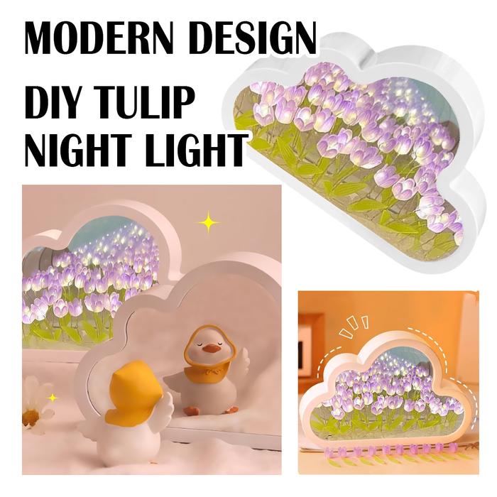 Cloud Tulip Night Light Handmade DIY Material Flower Home Decor Mirror Creative Atmosphere Lamp Birt