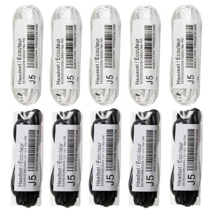 10 Pcs J5 3.5mm Jack Wired In-Ear Earphone Earbud Headset with Mic for Samsung Galaxy S4 Smartphone 