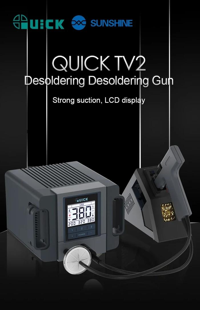 QUICK TV2 Tin Suction Gun, LCD Built-in Vacuum Pump Diaphragm Type, Tin Elimination Device, Automati