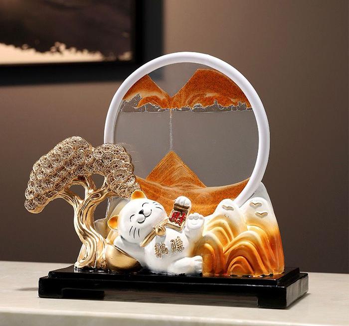 Quicksand Luckycat Ornament Kucing Lucky Cat Pajangan jam Pasir Kucing