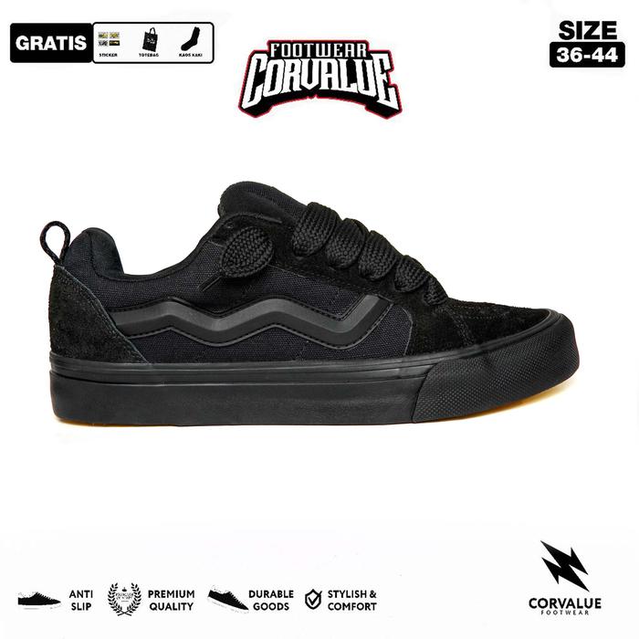 Terlaris Sepatu Corvalue Footwear - Otaru Full Black | Sepatu Sneakers Pria Wanita Canvas Casual