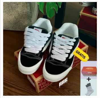 Terlaris [ Sepatu Premium ] - Sepatu Vans Knu Skool Black And White Sneakers For Men And Women 100% 