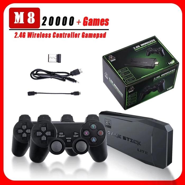 M8 Game Console Built-in 20000 + 64GB Two-person Wireless Controller 2.4G Stick 4K HD PS1 GBA Video